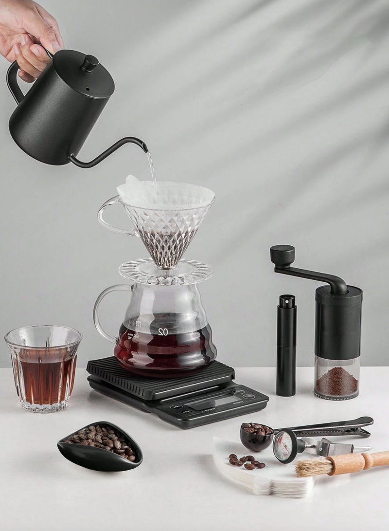 دائرة مربعة مجموعة قهوة V60 مكونة من 16 قطعة - طقم باريستا مع مطحنة قهوة، غلاية، فلتر وحقيبة حمل للسفر والتخييم المنزلي والمكتب والمنزل والهدايا - Image 3