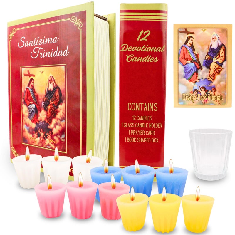 Nuestra Fe 12 Pack Devotional Candles in a Prayer Box - Las 12 Velas de la Divina providencia catolica - velas para posadas - velas para pedir Posada - Procession Candles - Religious Candles - Cirios catolicos - Image 1