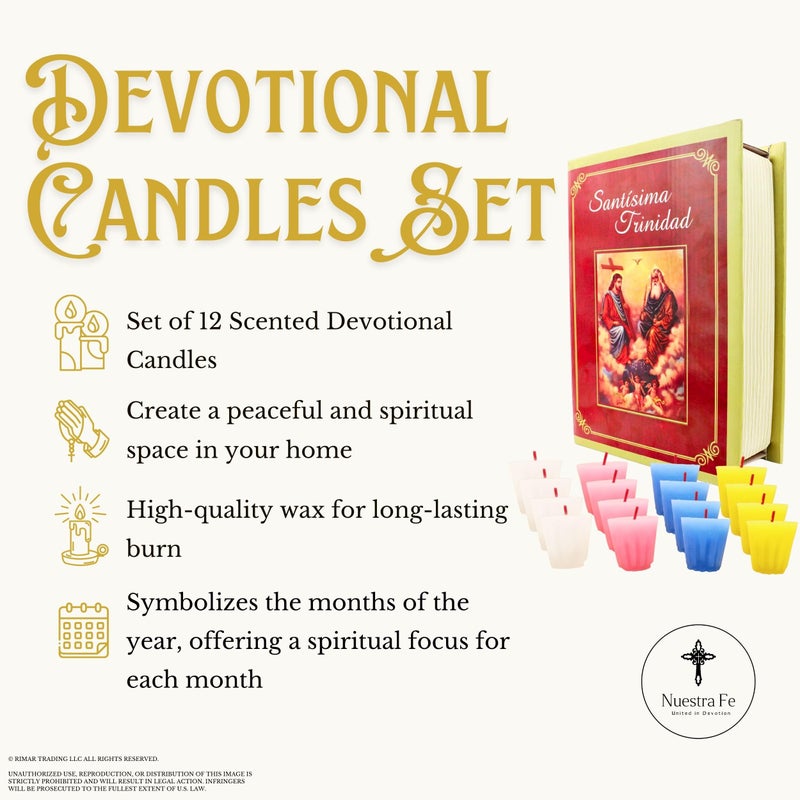 Nuestra Fe 12 Pack Devotional Candles in a Prayer Box - Las 12 Velas de la Divina providencia catolica - velas para posadas - velas para pedir Posada - Procession Candles - Religious Candles - Cirios catolicos - Image 2