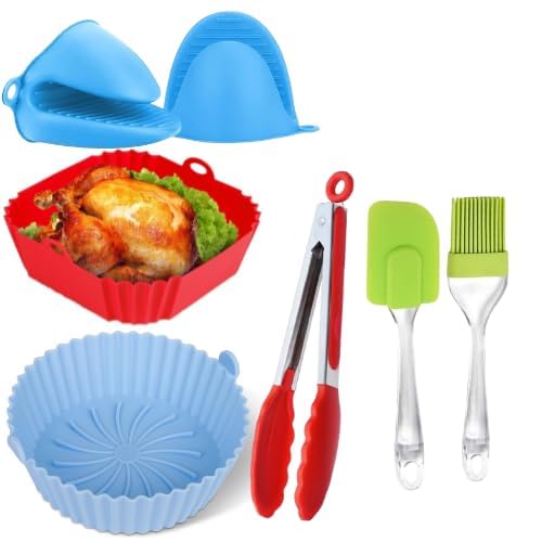 ZOMBULA 1 Round 1 Square Air Fryer Package 7 Pack Air Fryer Liners Accessories Silicone BasketsPotsLiners with Oven Mitts Basting Brush - Image 1