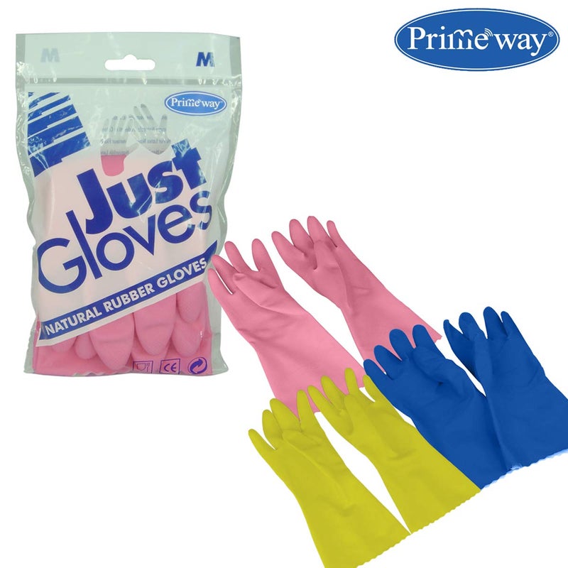 Primeway® Rubber 100% Natural Medium Flocklined Inner Cotton Lining Hand Gloves for Dishwashing | Gardening | Cleaning | Multicolor | 6 Pairs - Image 4