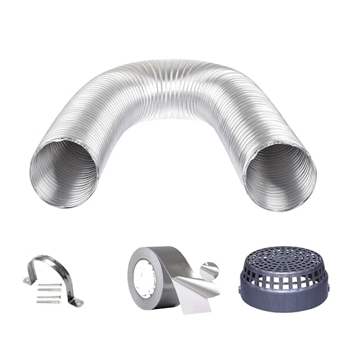 Ardnib 6 Inch 6ft Flexible Aluminum Duct Pipe for Kitchen Chimney | Complete Installation Kit with Free Cowl Cover, 2m Tape, and Clamp | Fits Various Chimney Brands, Silver (6"/150mm diameter, - Image 1