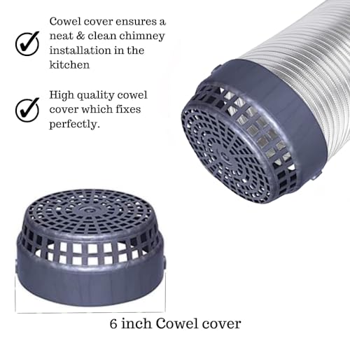 Ardnib 6 Inch 6ft Flexible Aluminum Duct Pipe for Kitchen Chimney | Complete Installation Kit with Free Cowl Cover, 2m Tape, and Clamp | Fits Various Chimney Brands, Silver (6"/150mm diameter, - Image 4