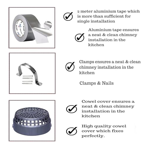 Ardnib 6 Inch 6ft Flexible Aluminum Duct Pipe for Kitchen Chimney | Complete Installation Kit with Free Cowl Cover, 2m Tape, and Clamp | Fits Various Chimney Brands, Silver (6"/150mm diameter, - Image 2