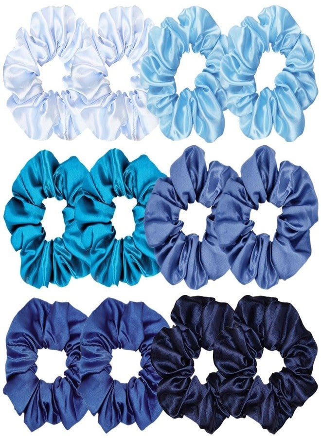 RR DESIGN Satin Hair Scrunchies Set, 12 Pack, Large Size, Multi-Colour Collection for All Hair Types (Blue family pair (pack of 12)) - Image 1
