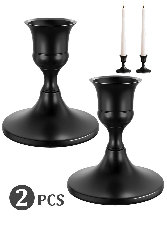 Set of 2 Vintage Metal Taper Candle Holders, Rustic Decorative Candlestick Holders for Home Decor, Dining Table Centerpiece, Mantel, Wedding and Party Decoration, Black - Image 1