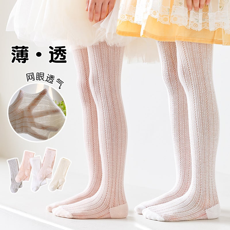 Girls Pantyhose Summer Pure Color Ultra-Thin Cut Out Mesh Newborn Baby Leggings White Dance Pantyhose - Image 4