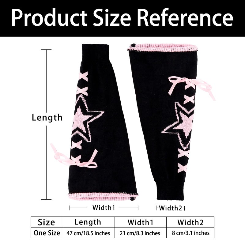 Junely Leg Warmers for Women Winter Kawaii Leg Warmer Cute Legwarmers with Bows Japanese Socks Halloween Goth Emo Lolita Gyaru Gothic Harajuku Accessories Black White Pink - Image 5
