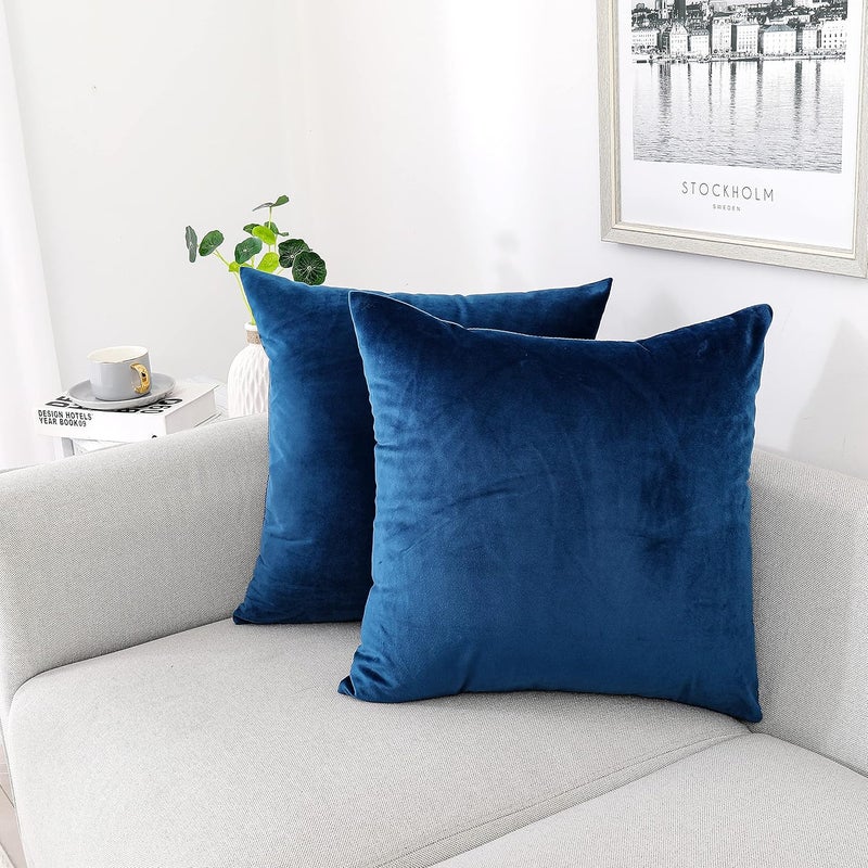 NiNi ALL Decorative Throw Pillow Covers Velvet 20x20 Inch Pack of 2 Blue Cushion Covers Soft for Couch Sofa Bedroom Living Room Outdoor - Image 1