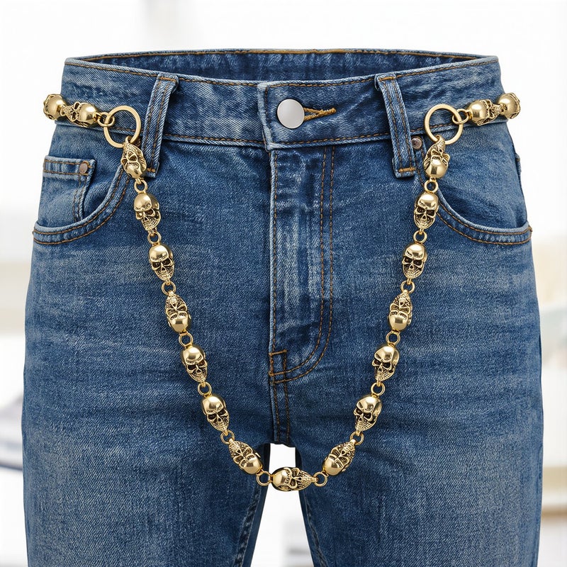 Skull Jean Chain for Concert Rave Cosplay Street Photo Gold Unisex Decor - Image 4