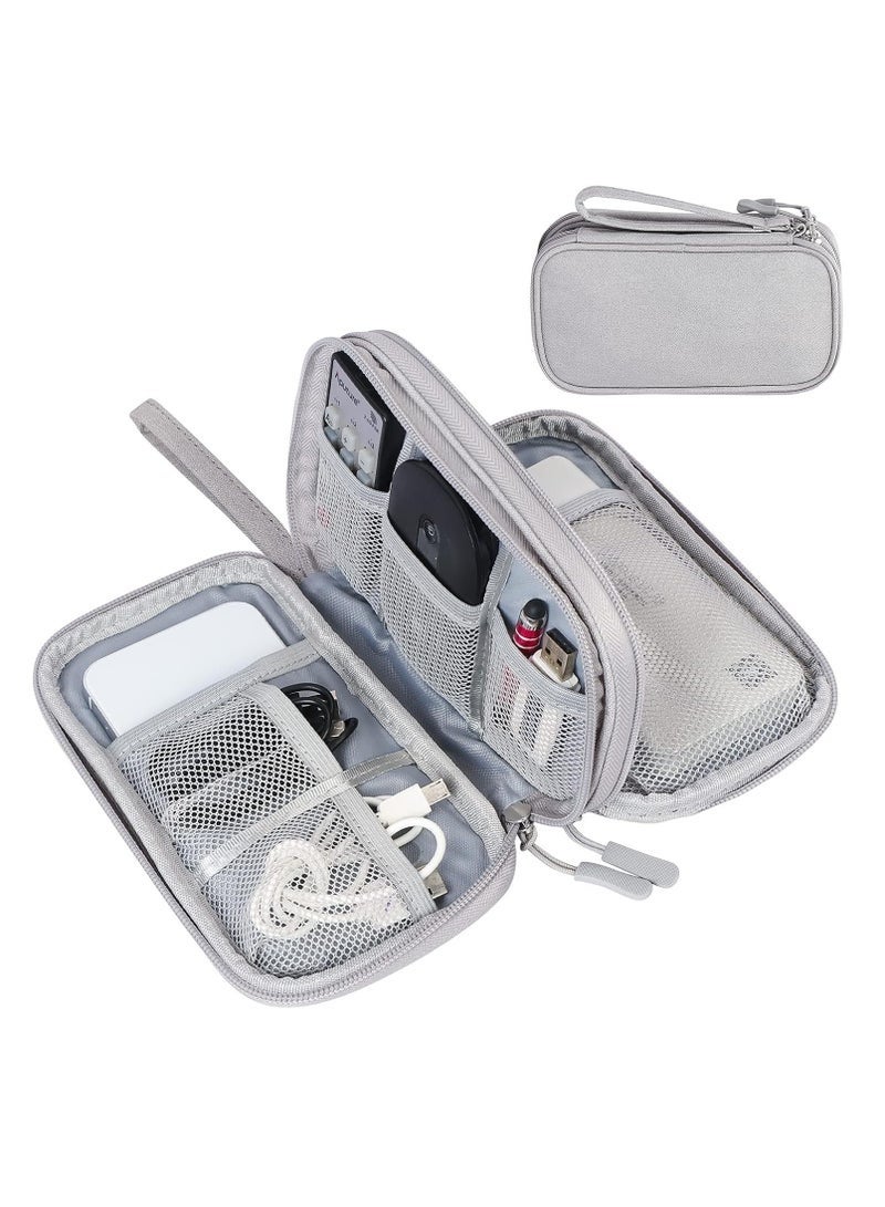 Travel Cable Organizer Pouch, Double Layers Design, Electronic Accessories Carry Case, Portable Waterproof Double Layers All-in-One Storage Bag for Cord, Charger, Phone, Earphone etc (Grey) - Image 1
