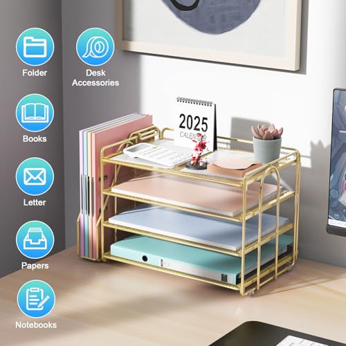 gianotter 4Tier Paper Organizer With Magazine Holder Desk Organizers and Accessories Desk Accessories Workspace Organizers File Organizer for Office Supplies Storag Gold 4Tier - Image 3