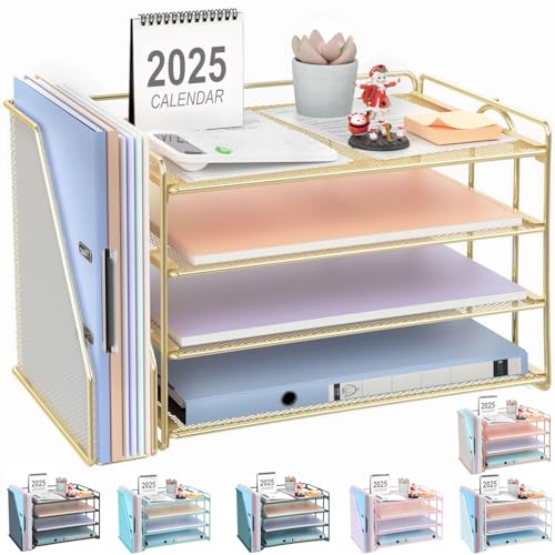 gianotter 4Tier Paper Organizer With Magazine Holder Desk Organizers and Accessories Desk Accessories Workspace Organizers File Organizer for Office Supplies Storag Gold 4Tier - Image 1