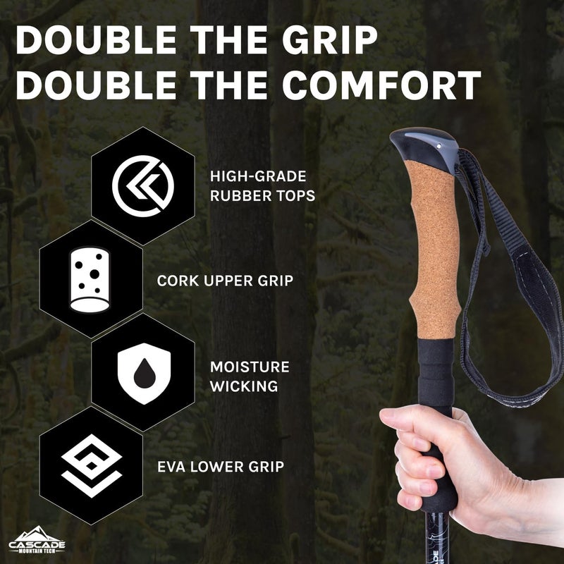 Cascade Mountain Tech Aluminum Adjustable Trekking Poles - Lightweight Quick Lock Walking Or Hiking Stick - 1 Set (2 Poles) - Image 3