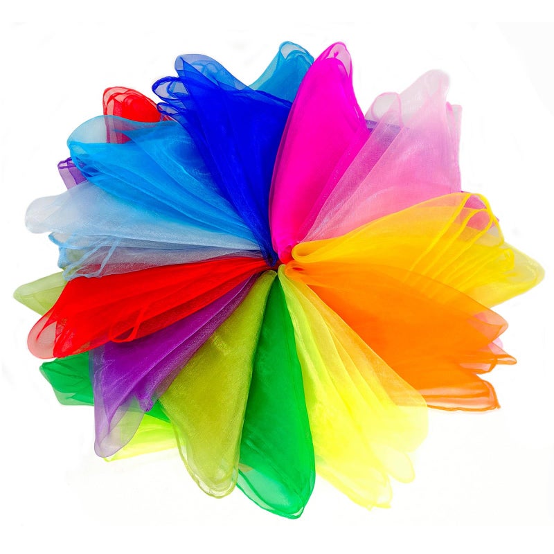 Lolakee Juggling Scarves 12 PCS Dance Scarves for Kids Play Silk Scarve for Toddlers Children Movement Music Scarf Magic Tricks Performance Props Accessories Rhythm Band Scarfs 12colors 24 inches - Image 2