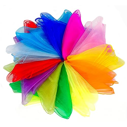 Lolakee Juggling Scarves 12 PCS Dance Scarves for Kids Play Silk Scarve for Toddlers Children Movement Music Scarf Magic Tricks Performance Props Accessories Rhythm Band Scarfs 12colors 24 inches - Image 1