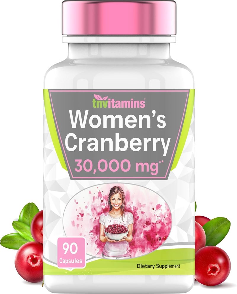 tnvitamins Cranberry Pills for Women 30000 mg  90 Capsules  Urinary Tract Health  Support  Cranberry Concentrate Extract Vitamin Supplement for Women  NonGMO  Made in The USA - Image 1