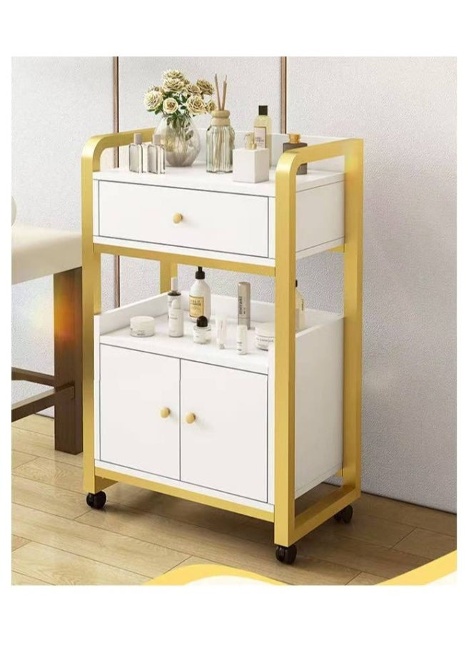 JOMILA Bar Carts for The Home Modern Small Cart with Wheels Made of MDF+Steel, Bar Cart with Wheels White+Gold for Salons, Studios, Shops  - Image 3