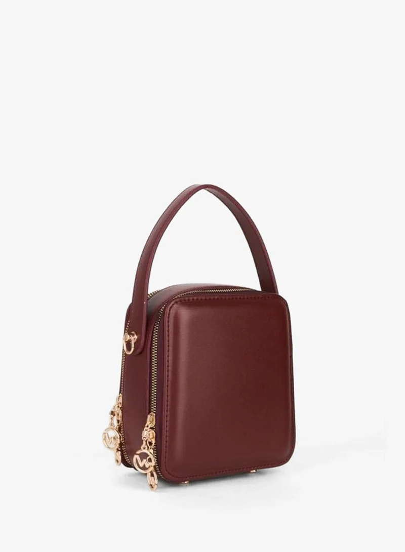 Women's Hazer Bordeaux 3-Compartment Lined Synthetic Leather Adjustable Strap Zipper Closure Hand and Shoulder Bag.