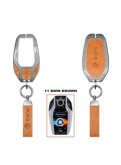 TPU Leather Key Fob Keychain Cover For BMW 5 Series X3 X7 LCD Screen Car Remote Key Case - Brown