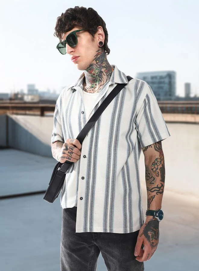 هوبرهولمي قميص رجالي قطن مخطط بقصة مريحة