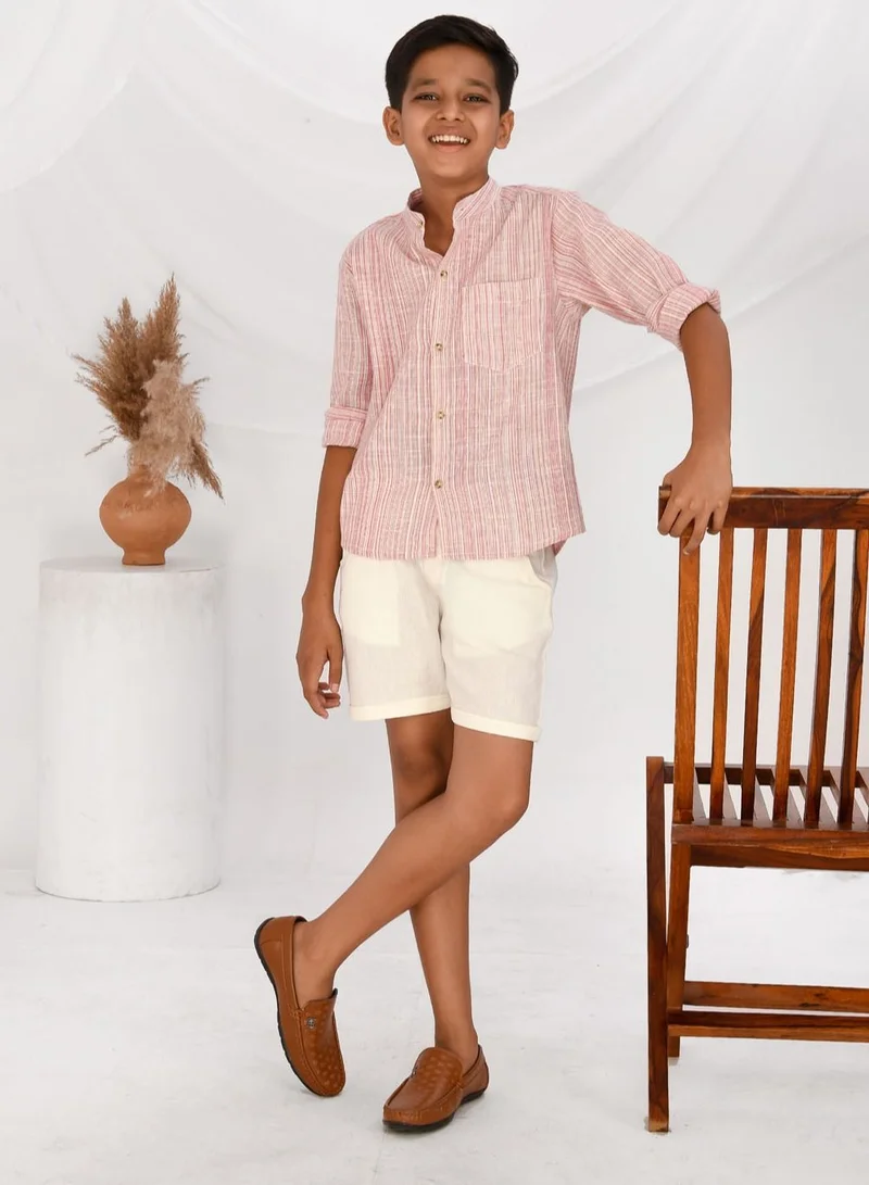 babyqlo Pure cotton stripe pattern shirt with cotton short set for boys