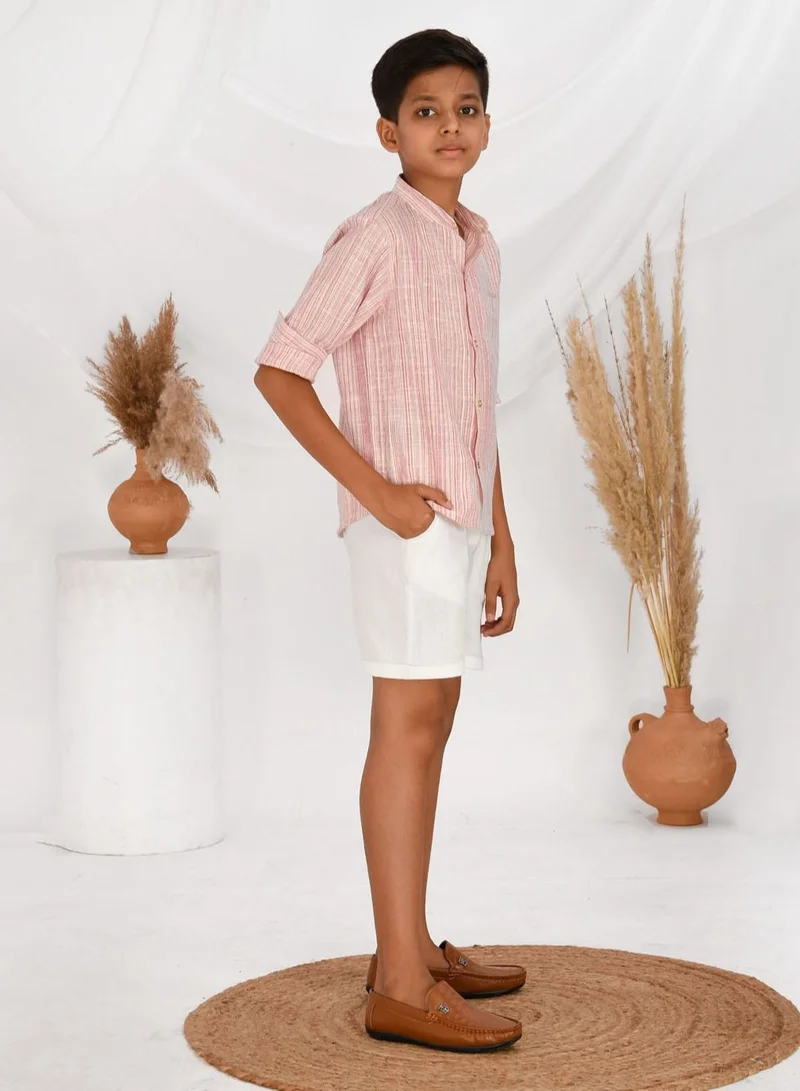 babyqlo Pure cotton stripe pattern shirt with cotton short set for boys