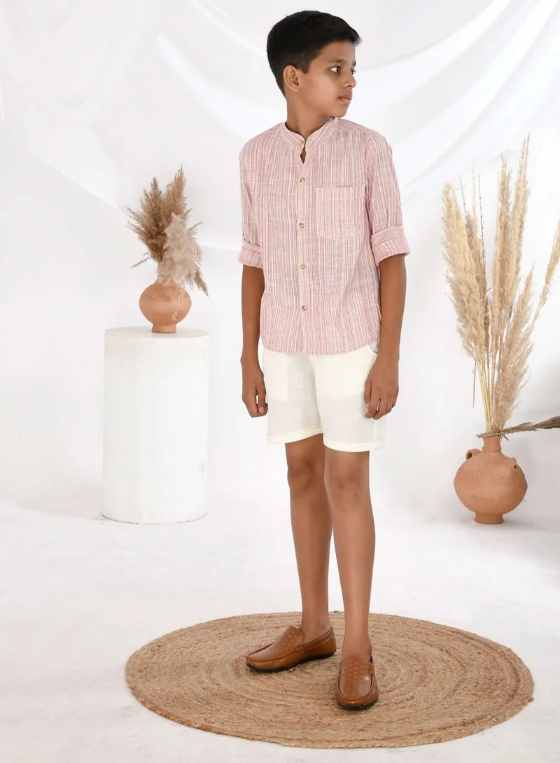 babyqlo Pure cotton stripe pattern shirt with cotton short set for boys