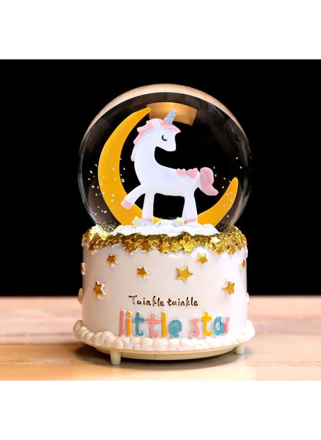 Princess Aisha Music Box Lighting Holiday Gift Gift Direct Snowflake Crystal Ball Baby Birthday Gift-Color:Moon Unicorn-Size:Large Inner Rotating Light And Music, Automatic Snow Falling + Gift Bag + Exquisite Packaging  - Image 1