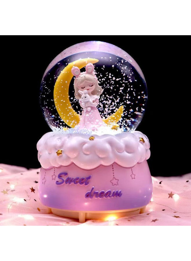 Princess Aisha Music Box Lighting Holiday Gift Gift Direct Snowflake Crystal Ball Baby Birthday Gift-Color:Moon Unicorn-Size:Large Inner Rotating Light And Music, Automatic Snow Falling + Gift Bag + Exquisite Packaging  - Image 2