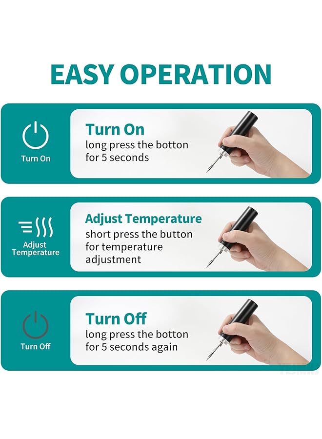 erorex Cordless Soldering Iron Kit Portable Usb Rechargeable Soldering Gun Pen Built In 1500Mah Battery Temperature Adjustable Soldering Iron For Small Soldering Projects Home Appliance Repair Diy - Image 3