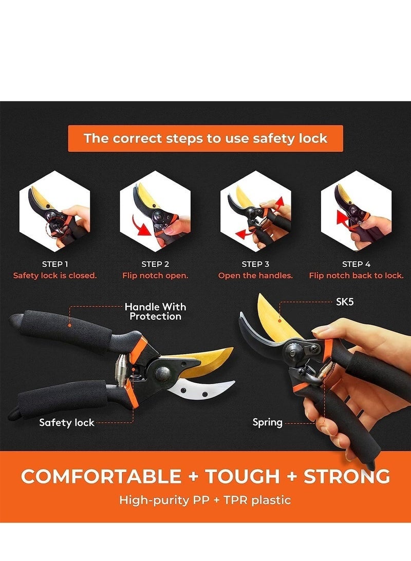 Garden Pruning Shears, 22cm/8.66in Hand Gardening Cutter with SK5 alloy steel Blade, for Pruning and Cutting Flowers or Branches, Professional Garden Scissors, Ergonomic Handles Garden Pruner - Image 2