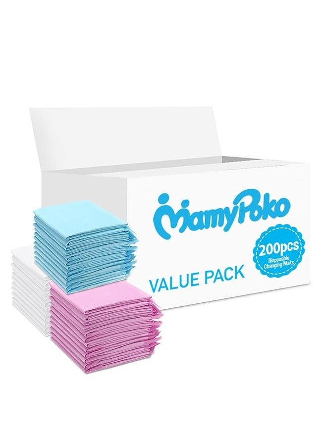 MamyPoko Disposable Changing Mats, 200 Counts, Soft Waterproof Mat, Portable Leak Proof Changing Mat, New Mom Leak-Proof Under pad, Mattress Table Protector Pad  - Image 1