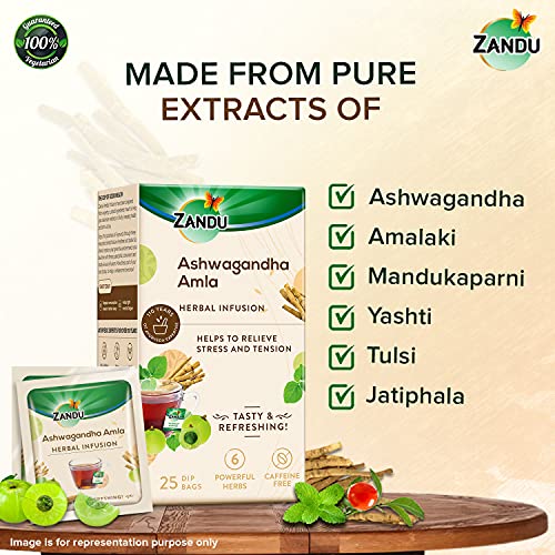 Zandu Ashwagandha Amla Ayurvedic Infusion, a Herbal Tea Enriched with 6 Ayurvedic Ingredients (25 Tea Bags) - Image 3