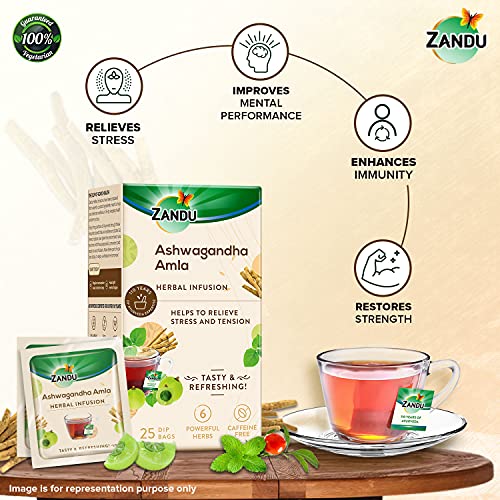 Zandu Ashwagandha Amla Ayurvedic Infusion, a Herbal Tea Enriched with 6 Ayurvedic Ingredients (25 Tea Bags) - Image 2