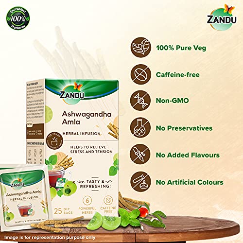 Zandu Ashwagandha Amla Ayurvedic Infusion, a Herbal Tea Enriched with 6 Ayurvedic Ingredients (25 Tea Bags) - Image 4