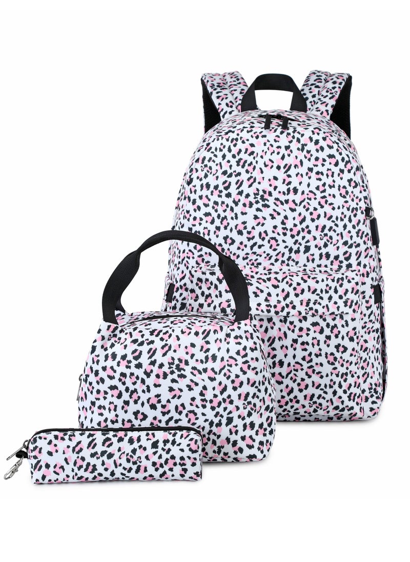 Loquat Leopard Print Casual Backpack Large Capacity Space School Bag Pinkink  - Image 1