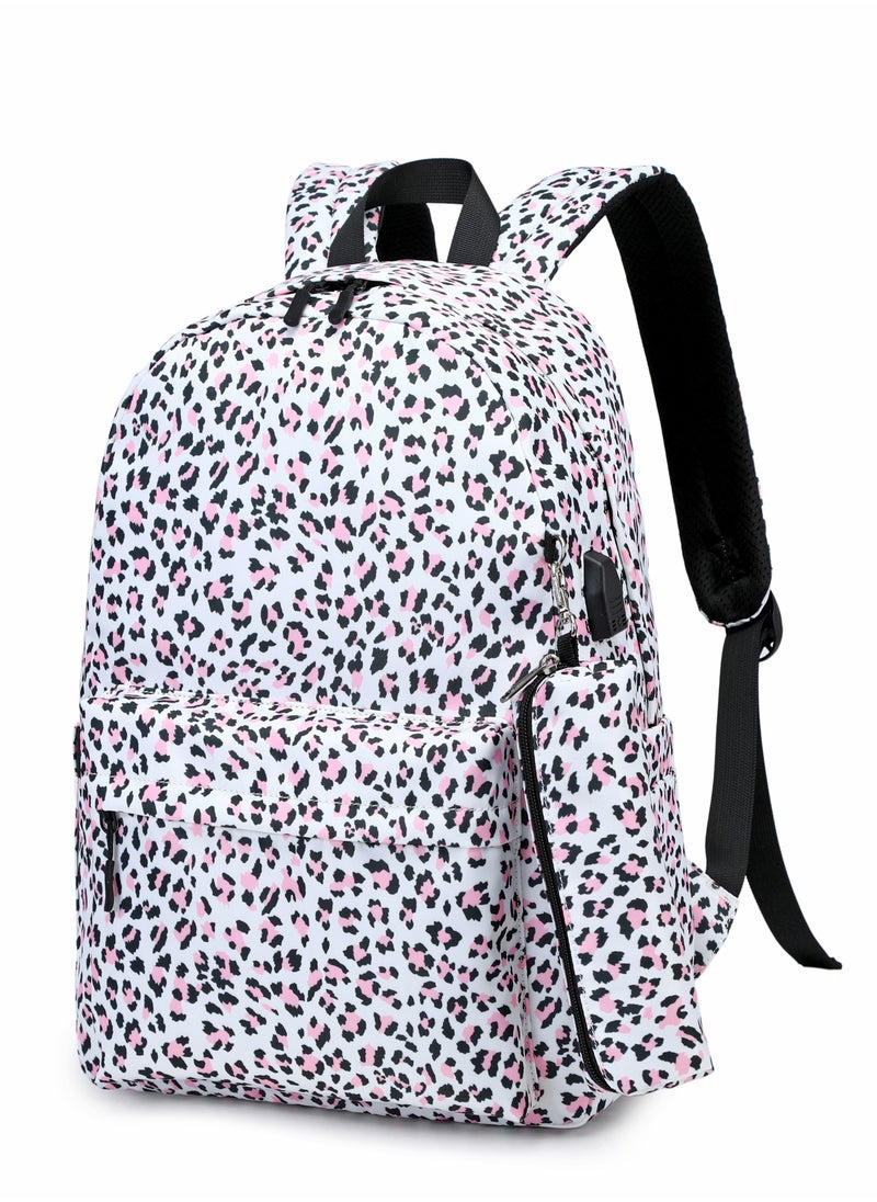 Loquat Leopard Print Casual Backpack Large Capacity Space School Bag Pinkink  - Image 2