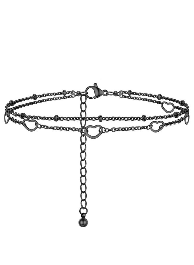PROSTEEL Womens Foot Bracelets Heart Ankle Braclet Black Anklet Cute Beach Anklets For Women - Image 1