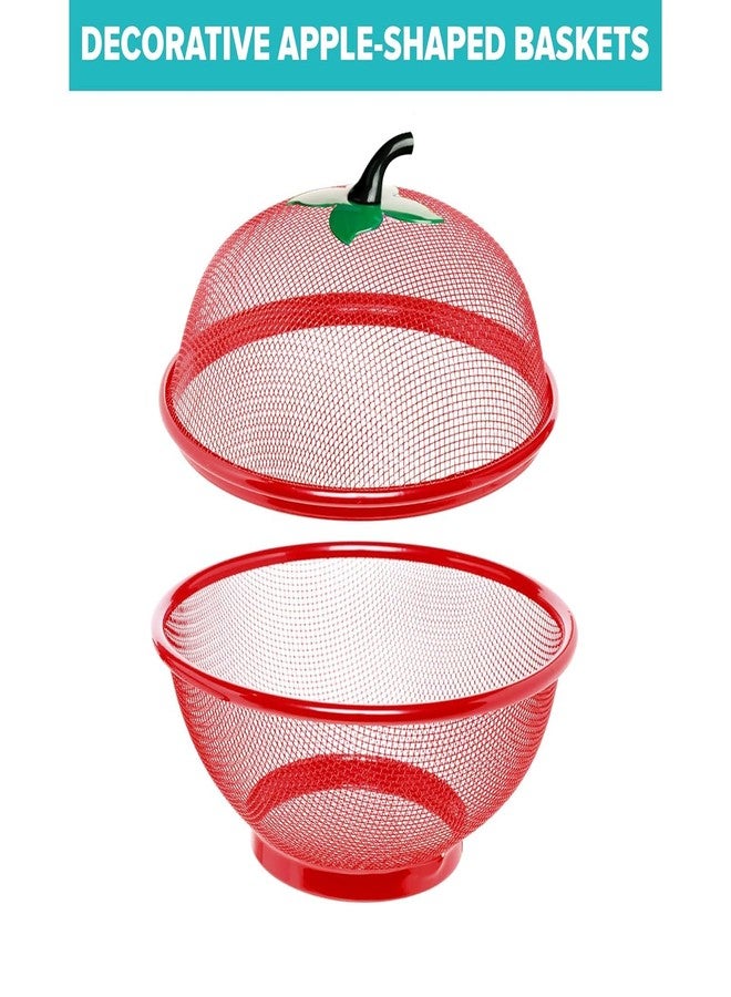 BROCCOLIN UMI Apple Shape Fruit Basket with Net Cover for Kitchen, Breathable Mesh Fruit & Vegetable Storage Bowl, Dust and Insect Protection Stand for Dining Table (STANDAR, Multicolor) - Image 2
