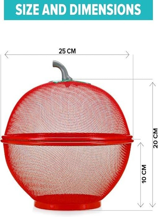 BROCCOLIN UMI Apple Shape Fruit Basket with Net Cover for Kitchen, Breathable Mesh Fruit & Vegetable Storage Bowl, Dust and Insect Protection Stand for Dining Table (STANDAR, Multicolor) - Image 4