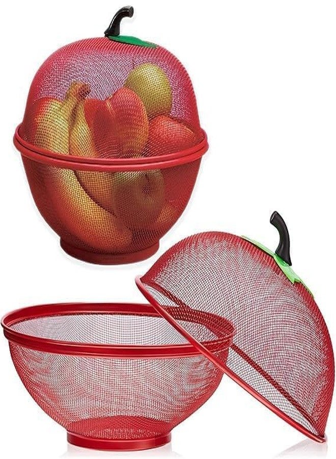 BROCCOLIN UMI Apple Shape Fruit Basket with Net Cover for Kitchen, Breathable Mesh Fruit & Vegetable Storage Bowl, Dust and Insect Protection Stand for Dining Table (STANDAR, Multicolor) - Image 1