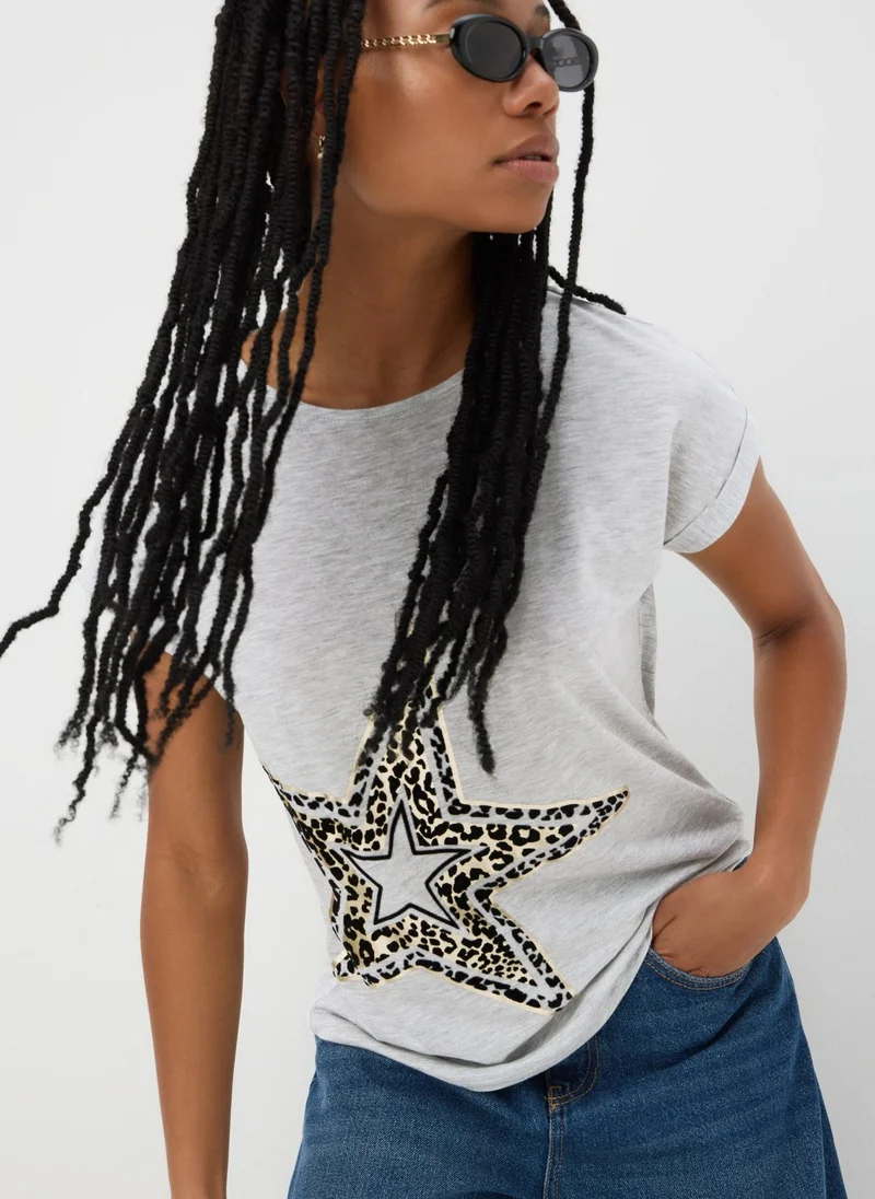 Matalan Grey Animal Flocked Star Graphic T-Shirt