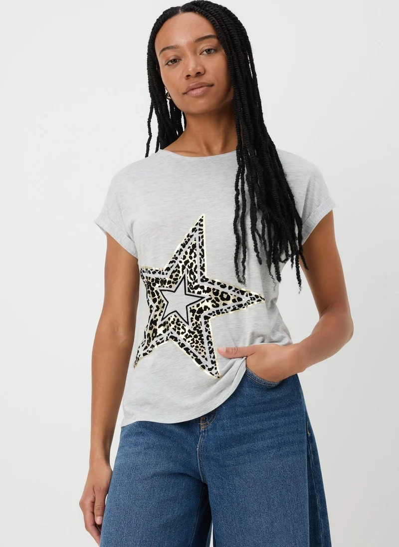Matalan Grey Animal Flocked Star Graphic T-Shirt