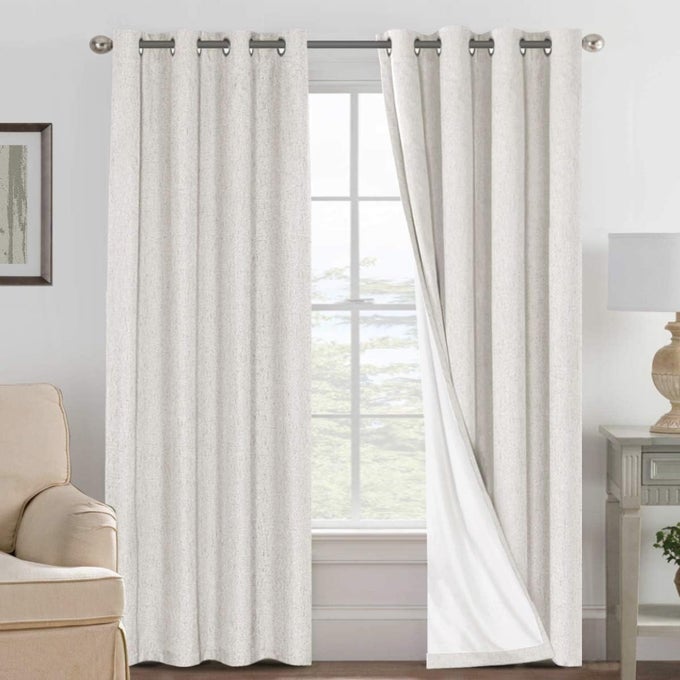 H.VERSAILTEX HVERSAILTEX 100 BLACKOUT CURTAINS LINEN TEXTURED BLACKOUT CURTAINS FOR BEDROOM FULL LIGHT BLOCKING THERMAL INSULATED CURTAIN PANELS 84 INCHES LONG ENERGY SAVING WITH WHITE LINER 2 PANELS 