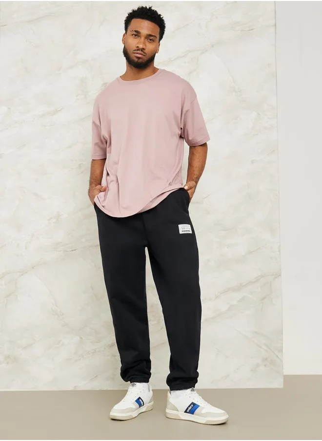 ستايلي Fleece Panel Jogger with Drawcord & Patch Detail