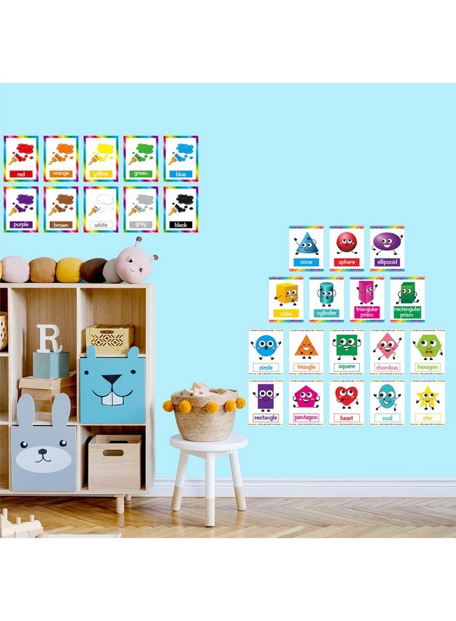 SpriteGru 64 Pcs Educational Cards, Laminated Water/Tear Proof Preschool Learning Posters Include Alphabet Numbers Colors & 2D/3D Shapes, Kindergarten Preschool Early Education Cards Home Classroom Decorations - Image 4