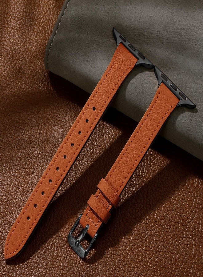 شارلام متوافق مع سوار ساعة أبل للنساء 41 مم 40 مم 38 مم 42 مم 44 مم 45 مم 46 مم، سوار معصم رفيع من الجلد الناعم عالي الجودة لساعة iWatch SE، سلسلة iWatch 11 10 9 8 7 6 5 4 3 2 1، لون لندن تان/أسود - Image 5