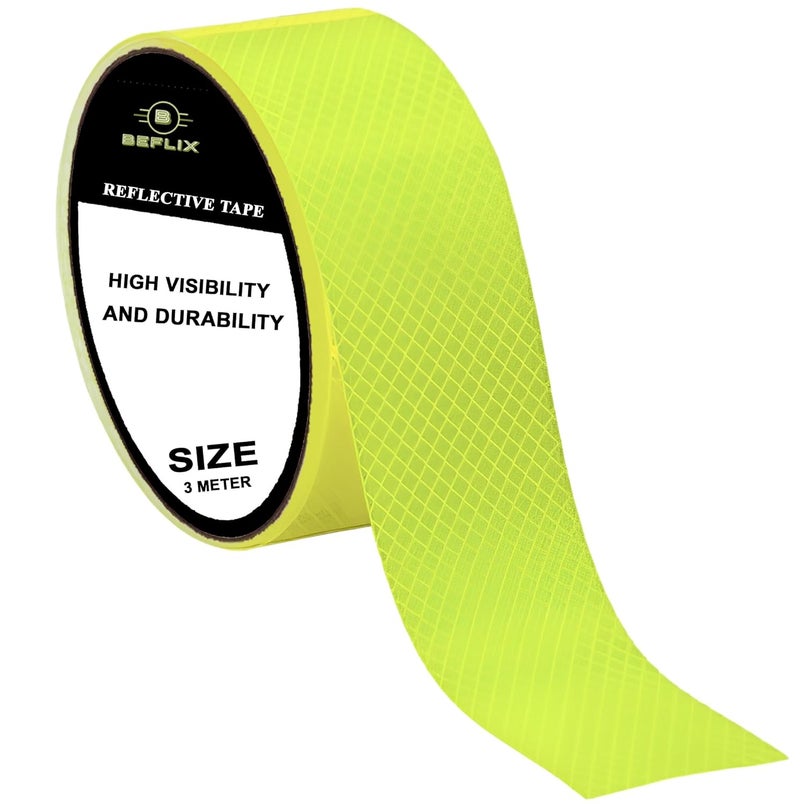 Beflix ® High Intensity Radium Reflective Tape - 3 Meters in Length 48mm / 2" Width - 1 Roll Per Pack - For car Bike and commercial vehicles Conspicuity reflective warning tape (NEON GREEN) - Image 1