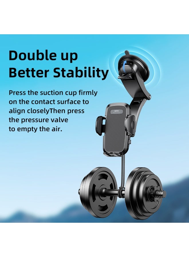 إيكو شاين Car Phone Mount, Dashboard Windscreen Suction Cup Holder with Adjustable Arm, Universal Mobile Phone Cradle, Black - Image 3
